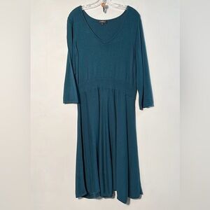 SPENCE Teal V-Neck 3/4 SLV Ribbed Waist Soft Scallop Hem Career Sweater Dress 1X